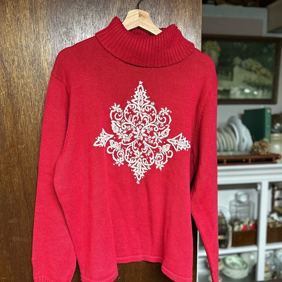 Vintage Sweaters - Red Vintage Christmas Holiday Sweater Northstyle XL red snowflake embroidered A6